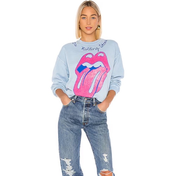 MadeWorn Sweaters - Madeworn: The Rolling Stones Chainstitch Sweatshirt in Blue Haze XS